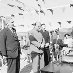People gather at the launch of the Snowy scheme in 1949