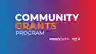 Text saying Community Grants Program on a red and blue gradient background with the Snowy Hyrdo and Red Energy logos