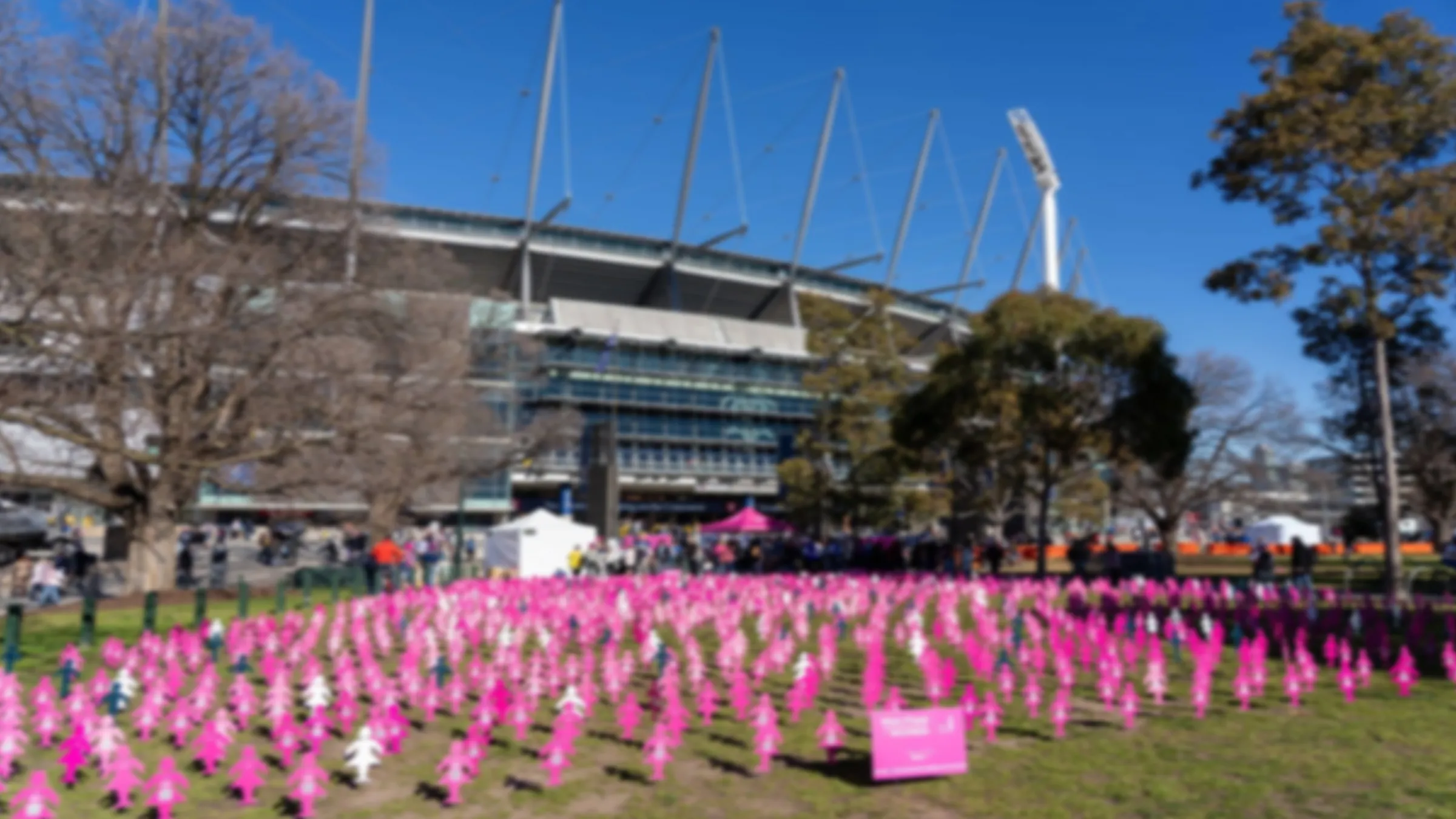 Three women dressed in pink at the Field Of Women event for BCNA