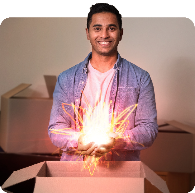 Man holding Red Energy logo